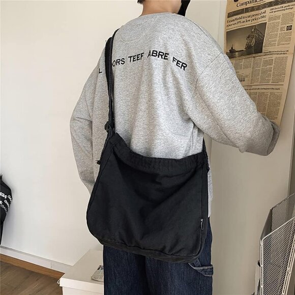 Crossbody Canvas Bag Hobo Hippie Sling Purses for Travel, Office, Shopping - Picture 2 of 7